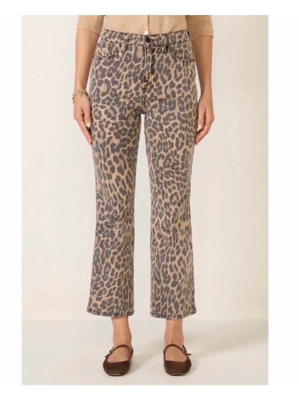 Good American Leopard Print Kick Flare Jeans